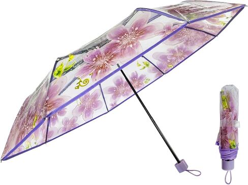 مظلة شفافة بتصميم زهرة الكرز من جي كيه بونسكس، مظلة ساكورا شفافة قابلة للطي، مظلة مطر بثلاث طيات للبنات والاولاد والنساء والطلاب والبالغين in Kuwait
