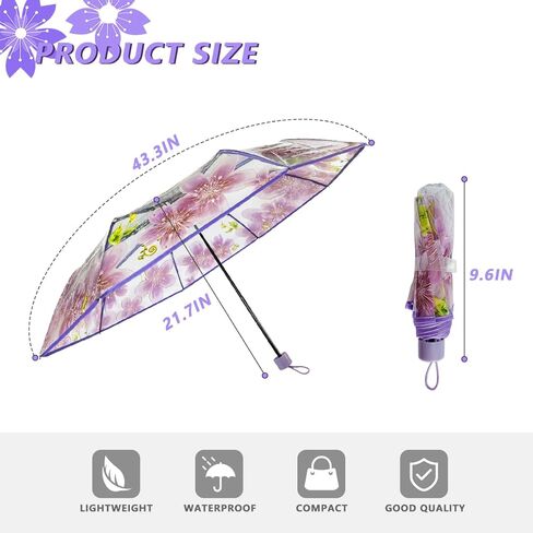 مظلة شفافة بتصميم زهرة الكرز من جي كيه بونسكس، مظلة ساكورا شفافة قابلة للطي، مظلة مطر بثلاث طيات للبنات والاولاد والنساء والطلاب والبالغين in Kuwait