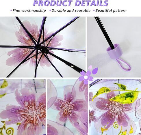 مظلة شفافة بتصميم زهرة الكرز من جي كيه بونسكس، مظلة ساكورا شفافة قابلة للطي، مظلة مطر بثلاث طيات للبنات والاولاد والنساء والطلاب والبالغين in Kuwait