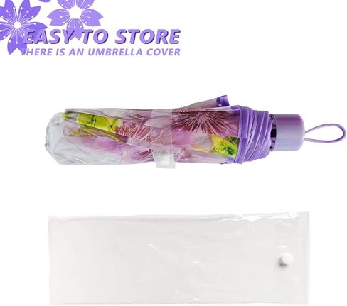 مظلة شفافة بتصميم زهرة الكرز من جي كيه بونسكس، مظلة ساكورا شفافة قابلة للطي، مظلة مطر بثلاث طيات للبنات والاولاد والنساء والطلاب والبالغين in Kuwait