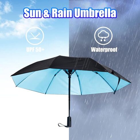WOOLALA UV Sun Umbrella with Fan, Portable Cooling Fan Umbrella UPF 50+ Foldable Umbrella for Sun & Rain, USB Rechargeable Travel Umbrella Personal Fan for Heatstroke, Hot Days in Saudi Arabia