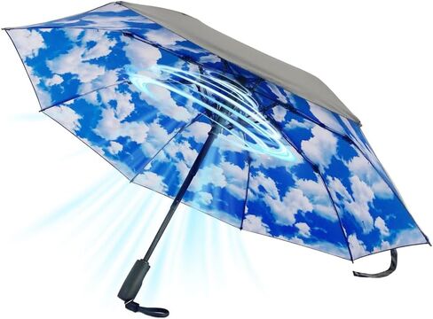 WOOLALA UV Sun Umbrella with Fan, Portable Cooling Fan Umbrella UPF 50+ Foldable Umbrella for Sun & Rain, USB Rechargeable Travel Umbrella Personal Fan for Heatstroke, Hot Days in Saudi Arabia