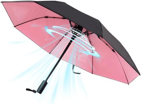 WOOLALA UV Sun Umbrella with Fan, Portable Cooling Fan Umbrella UPF 50+ Foldable Umbrella for Sun & Rain, USB Rechargeable Travel Umbrella Personal Fan for Heatstroke, Hot Days in Saudi Arabia