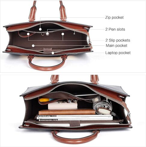 BOSTANTEN Briefcase for Women 15.6 Inch Genuine Leather Laptop Briefcase Shoulder Work Tote Bag Purse and Womens Briefcase Leather Laptop Bag for Women Stylish Messenger Shoulder Handbag 15.6 Inch in Saudi Arabia
