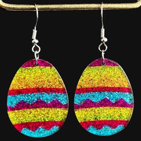 أقراط متدلية لعيد الفصح لطيفة ومضحكة من الأكريليك الملون اللامع على شكل أرنب بيضة أرنب متألقة للربيع للنساء والفتيات، هدية مجوهرات لعيد الفصح السعيد in Kuwait