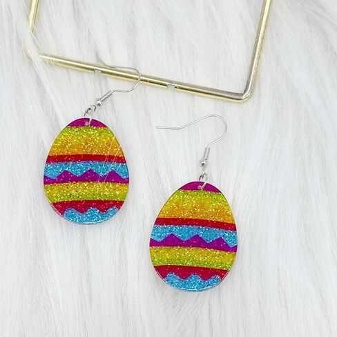 أقراط متدلية لعيد الفصح لطيفة ومضحكة من الأكريليك الملون اللامع على شكل أرنب بيضة أرنب متألقة للربيع للنساء والفتيات، هدية مجوهرات لعيد الفصح السعيد in Kuwait