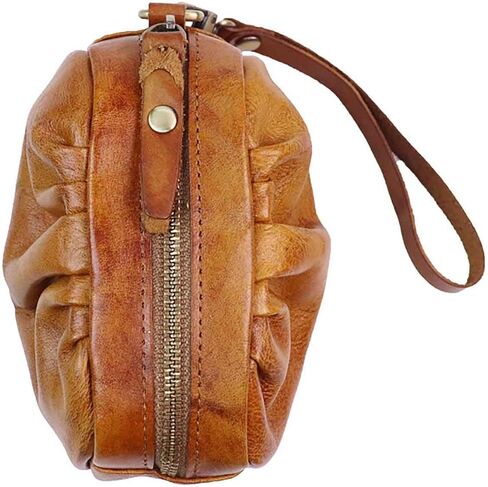 1 Pcs Vintage Pleated Coin Purse-Leather Wristlet Mini Clutch Wallet Purse-Zipper Coin Wallet for Men & Women in Saudi Arabia