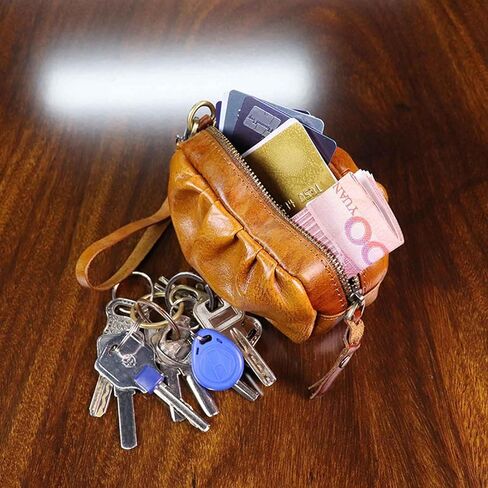 1 Pcs Vintage Pleated Coin Purse-Leather Wristlet Mini Clutch Wallet Purse-Zipper Coin Wallet for Men & Women in Saudi Arabia