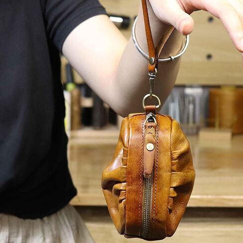 1 Pcs Vintage Pleated Coin Purse-Leather Wristlet Mini Clutch Wallet Purse-Zipper Coin Wallet for Men & Women in Saudi Arabia
