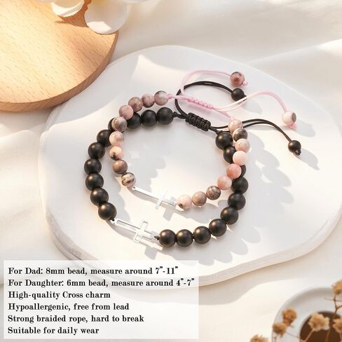Tarsus Matching Cross Bead Bracelets for Dad Daughter/Mom Son, Perfect Christmas Valentines Day Birthday Presents Gifts in Saudi Arabia