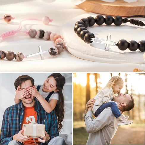 Tarsus Matching Cross Bead Bracelets for Dad Daughter/Mom Son, Perfect Christmas Valentines Day Birthday Presents Gifts in Saudi Arabia