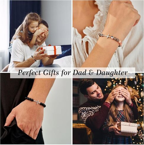 Tarsus Matching Cross Bead Bracelets for Dad Daughter/Mom Son, Perfect Christmas Valentines Day Birthday Presents Gifts in Saudi Arabia