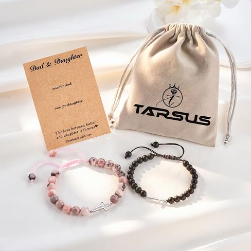 Tarsus Matching Cross Bead Bracelets for Dad Daughter/Mom Son, Perfect Christmas Valentines Day Birthday Presents Gifts in Saudi Arabia