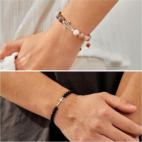Tarsus Matching Cross Bead Bracelets for Dad Daughter/Mom Son, Perfect Christmas Valentines Day Birthday Presents Gifts in Saudi Arabia