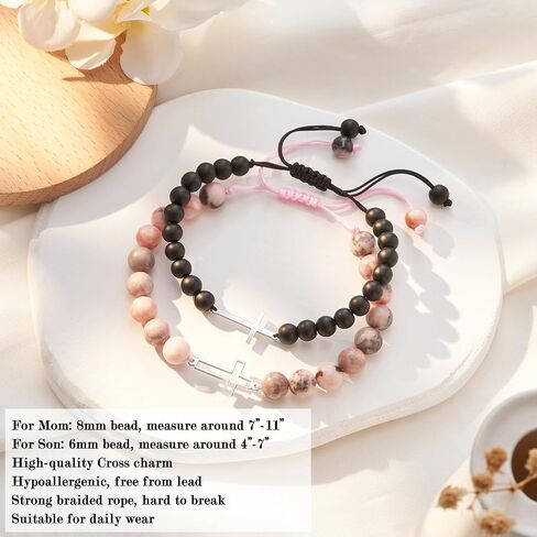 Tarsus Matching Cross Bead Bracelets for Dad Daughter/Mom Son, Perfect Christmas Valentines Day Birthday Presents Gifts in Saudi Arabia