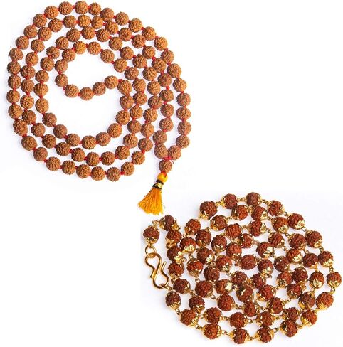 مجموعة Wonder Care من قلادة Rudraksha Mala الأصلية ذات 5 وجوه (Panchmukhi) النيبالية Japa + Rudraksha Mala الأصلية مع غطاء ذهبي اللون in Kuwait