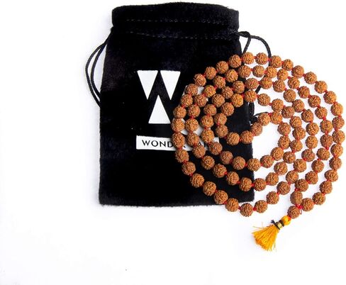 مجموعة Wonder Care من قلادة Rudraksha Mala الأصلية ذات 5 وجوه (Panchmukhi) النيبالية Japa + Rudraksha Mala الأصلية مع غطاء ذهبي اللون in Kuwait