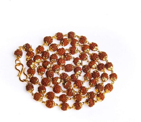 مجموعة Wonder Care من قلادة Rudraksha Mala الأصلية ذات 5 وجوه (Panchmukhi) النيبالية Japa + Rudraksha Mala الأصلية مع غطاء ذهبي اللون in Kuwait