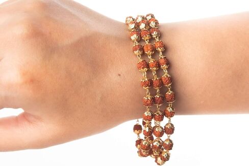 مجموعة Wonder Care من قلادة Rudraksha Mala الأصلية ذات 5 وجوه (Panchmukhi) النيبالية Japa + Rudraksha Mala الأصلية مع غطاء ذهبي اللون in Kuwait