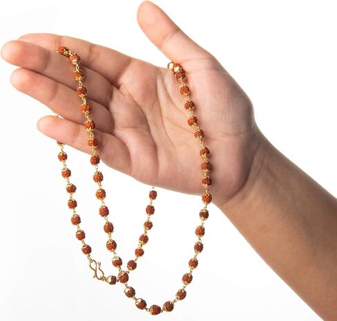 مجموعة Wonder Care من قلادة Rudraksha Mala الأصلية ذات 5 وجوه (Panchmukhi) النيبالية Japa + Rudraksha Mala الأصلية مع غطاء ذهبي اللون in Kuwait