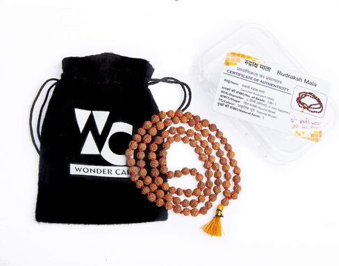 مجموعة Wonder Care من قلادة Rudraksha Mala الأصلية ذات 5 وجوه (Panchmukhi) النيبالية Japa + Rudraksha Mala الأصلية مع غطاء ذهبي اللون in Kuwait