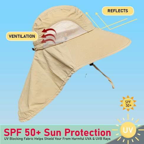 Outdoor TrekGear Sun Protection Hiking Wide Brim Hat for Men and Women - UV Protection with Neck Flap, Khaki Color in Saudi Arabia