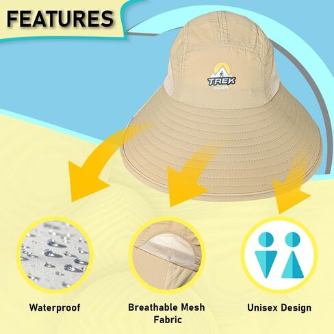 Outdoor TrekGear Sun Protection Hiking Wide Brim Hat for Men and Women - UV Protection with Neck Flap, Khaki Color in Saudi Arabia