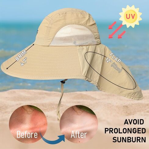 Outdoor TrekGear Sun Protection Hiking Wide Brim Hat for Men and Women - UV Protection with Neck Flap, Khaki Color in Saudi Arabia
