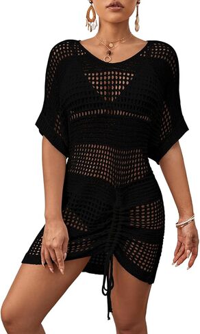 AILUNSNIKA Women Swimsuits Cover Up Crochet Bathing Suit Cover Up Bikini Knit Mesh Tunic Beach Crochet Dress in Saudi Arabia