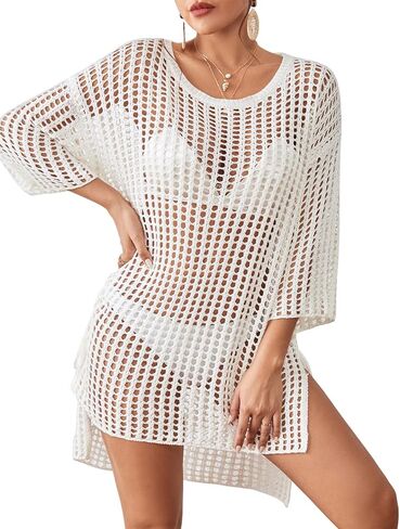 AILUNSNIKA Women Swimsuits Cover Up Crochet Bathing Suit Cover Up Bikini Knit Mesh Tunic Beach Crochet Dress in Saudi Arabia