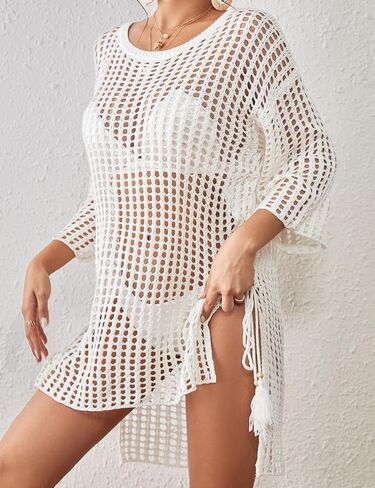 AILUNSNIKA Women Swimsuits Cover Up Crochet Bathing Suit Cover Up Bikini Knit Mesh Tunic Beach Crochet Dress in Saudi Arabia
