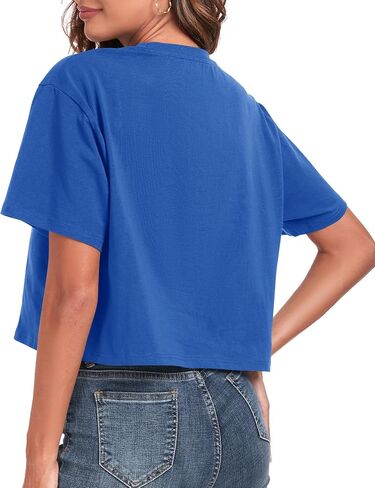 PRIMODA Women's Oversized Workout Cropped T Shirts Crew Neck Short Sleeve Casual Loose Summer Crop Tee Tops Cotton in Saudi Arabia