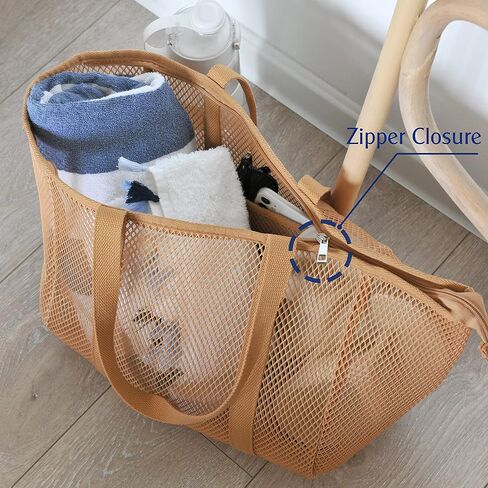 حقيبة شاطئ شبكية مقاومة للرمل من HOXIS مع سحاب وحقائب شاطئ خفيفة الوزن للنساء مع جيب داخلي in Kuwait