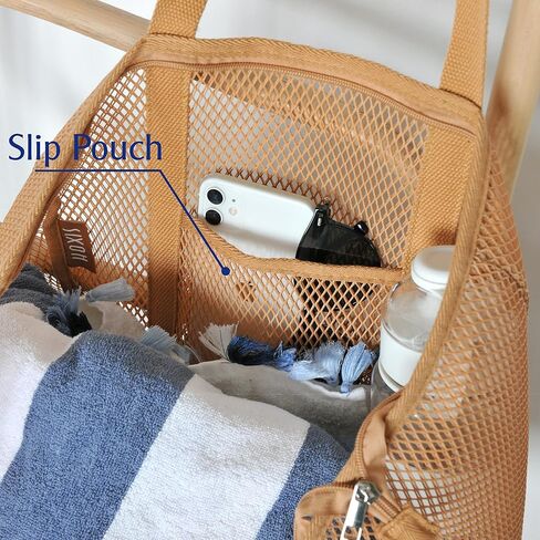 حقيبة شاطئ شبكية مقاومة للرمل من HOXIS مع سحاب وحقائب شاطئ خفيفة الوزن للنساء مع جيب داخلي in Kuwait