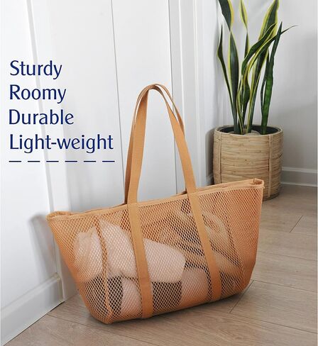 حقيبة شاطئ شبكية مقاومة للرمل من HOXIS مع سحاب وحقائب شاطئ خفيفة الوزن للنساء مع جيب داخلي in Kuwait