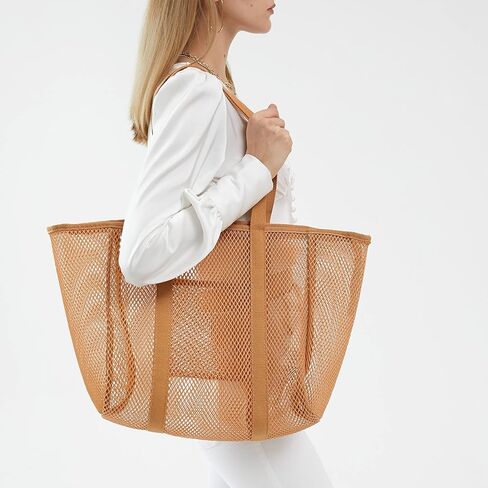 حقيبة شاطئ شبكية مقاومة للرمل من HOXIS مع سحاب وحقائب شاطئ خفيفة الوزن للنساء مع جيب داخلي in Kuwait