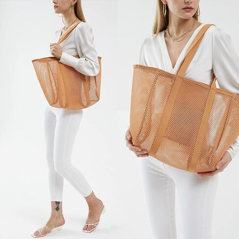 حقيبة شاطئ شبكية مقاومة للرمل من HOXIS مع سحاب وحقائب شاطئ خفيفة الوزن للنساء مع جيب داخلي in Kuwait