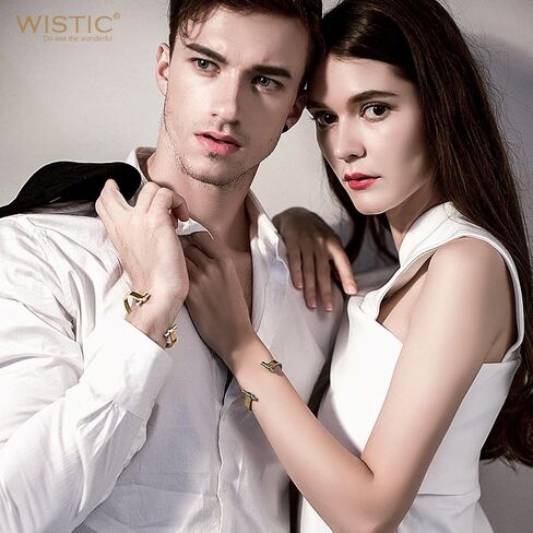 WISTIC Couples Lovers Sweetheart Open Simple Adjustable Cuff Bracelets Declaration of Love Oath Promise Polished Chunky Bracelet Stainless Steel Gold Rose Gold Silver Plated Bangle for Women and in Kuwait