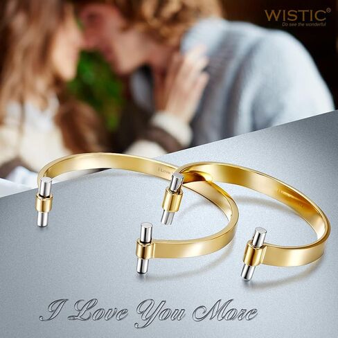 WISTIC Couples Lovers Sweetheart Open Simple Adjustable Cuff Bracelets Declaration of Love Oath Promise Polished Chunky Bracelet Stainless Steel Gold Rose Gold Silver Plated Bangle for Women and in Kuwait