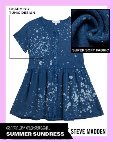 Steve Madden Girls' Dress - Short Sleeve or Sleveless Tunic Dress - Casual Summer Sundress for Girls (4-12) in Saudi Arabia