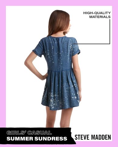 Steve Madden Girls' Dress - Short Sleeve or Sleveless Tunic Dress - Casual Summer Sundress for Girls (4-12) in Saudi Arabia