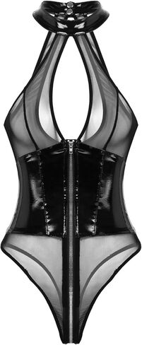 ملابس داخلية نسائية بدون أكمام بفتحة مفتاح معدنية من الجلد الشبكي تيدي ملابس داخلية بسحاب إغلاق كلوبوير in Kuwait