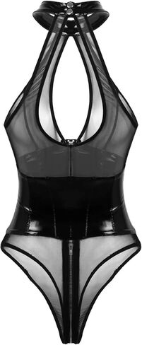 ملابس داخلية نسائية بدون أكمام بفتحة مفتاح معدنية من الجلد الشبكي تيدي ملابس داخلية بسحاب إغلاق كلوبوير in Kuwait