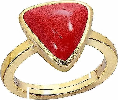 LMDPRAJAPATIS 6.25 Carat Red Coral Panchdhatu Gold Triangle Shape Adjustable Ring Gifts for Women And Men in Saudi Arabia