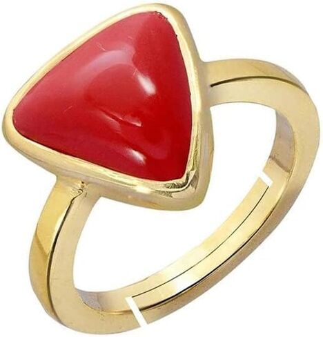 LMDPRAJAPATIS 6.25 Carat Red Coral Panchdhatu Gold Triangle Shape Adjustable Ring Gifts for Women And Men in Saudi Arabia