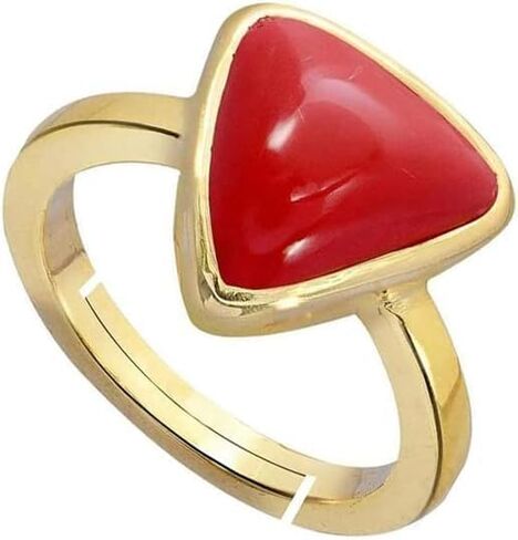 LMDPRAJAPATIS 6.25 Carat Red Coral Panchdhatu Gold Triangle Shape Adjustable Ring Gifts for Women And Men in Saudi Arabia