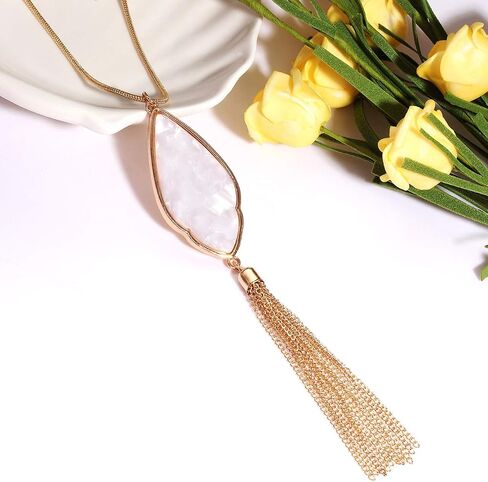 Long Necklaces for Women Statement Arrowhead Acrylic Pendant Necklaces Boho Tassel Y Necklace Fashion Jewelry in Saudi Arabia