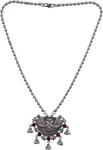 قلادة سلسلة طويلة من الفضة المؤكسدة العتيقة باجراس غونغرو للنساء والفتيات، 19 سم، معدن، بدون احجار كريمة in Kuwait