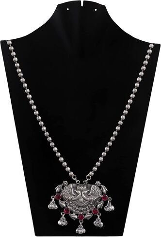 قلادة سلسلة طويلة من الفضة المؤكسدة العتيقة باجراس غونغرو للنساء والفتيات، 19 سم، معدن، بدون احجار كريمة in Kuwait