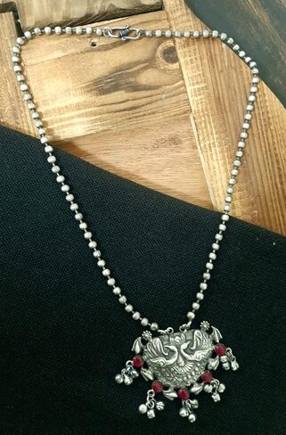 قلادة سلسلة طويلة من الفضة المؤكسدة العتيقة باجراس غونغرو للنساء والفتيات، 19 سم، معدن، بدون احجار كريمة in Kuwait